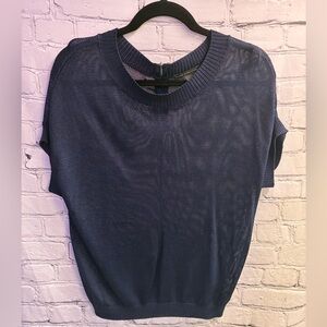 Black Label By Chico’s Women’s Knit Mesh Rib Trim Cap Sleeve Blouse Size 1X Blue